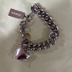 Chico's Silver Bracelet with Heart and Gem Charms